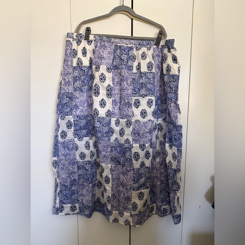 NWT J. Crew Blue and White Patchwork A-Line Skirt
